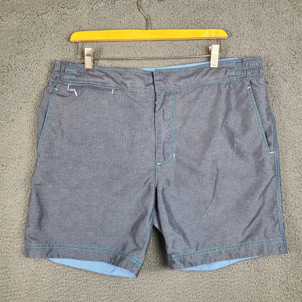 Robert Graham Mens Swim Trunks 36 Navy Blue Textured Pin Up Girl Mesh Lining